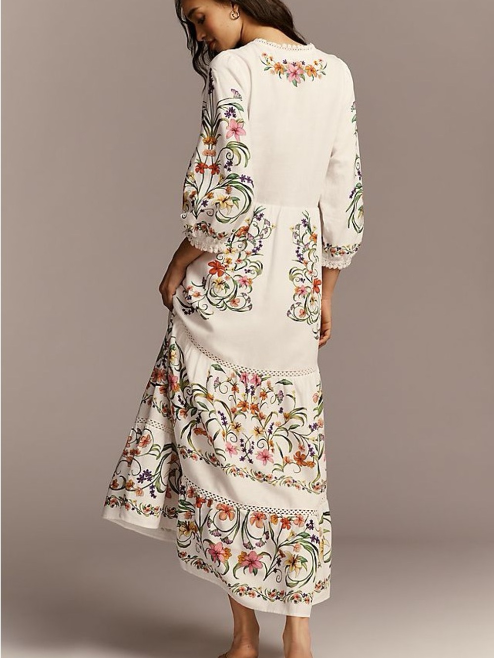 FARM Rio White Linen Blend Multicolor Floral Printed Maxi Dress Size Small NWT - Picture 2 of 16